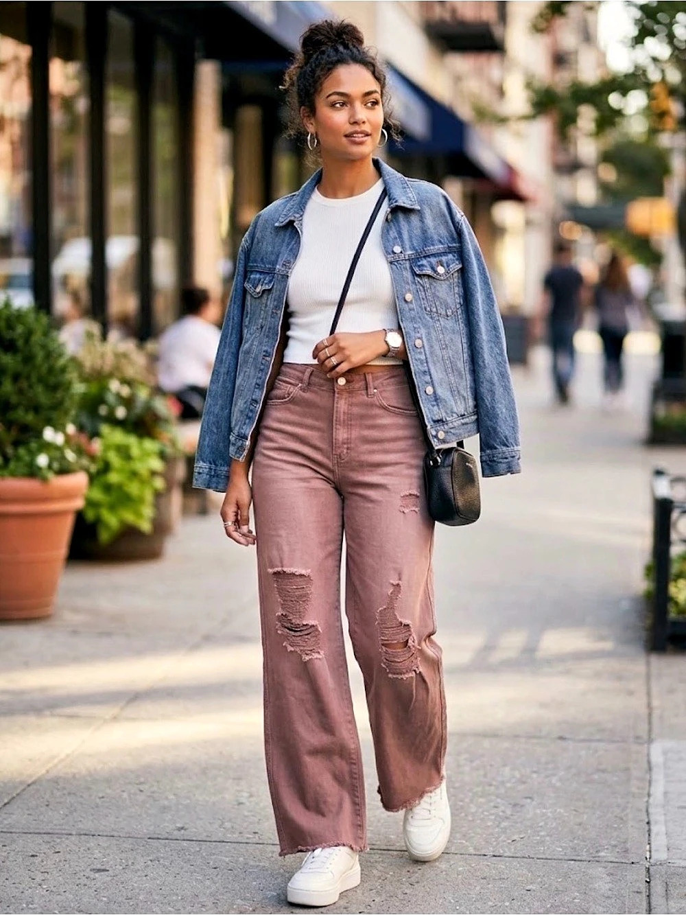 Blakely Distressed Flare Jeans in Pink